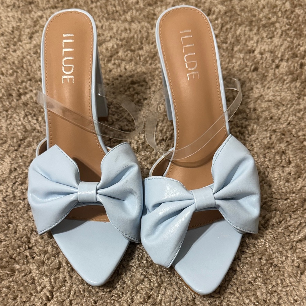 Women's Light Blue Bow Heeled Sandals